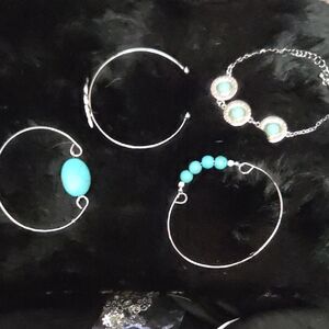Bracelets, Elegant Silver and Turquoise Set 4 In All New